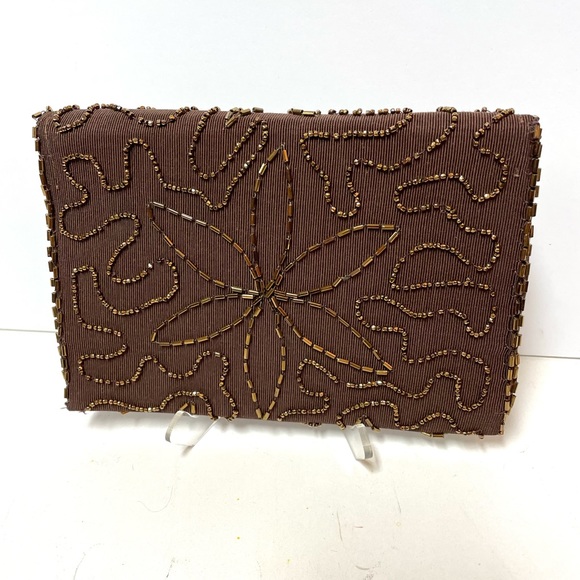 Vintage brown beaded clutch bag - Picture 2 of 5